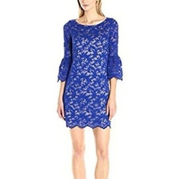 Eliza J Sz 14 Floral Lace Overlay Shift Dress Cobalt Blue Women’s - Picture 1 of 8
